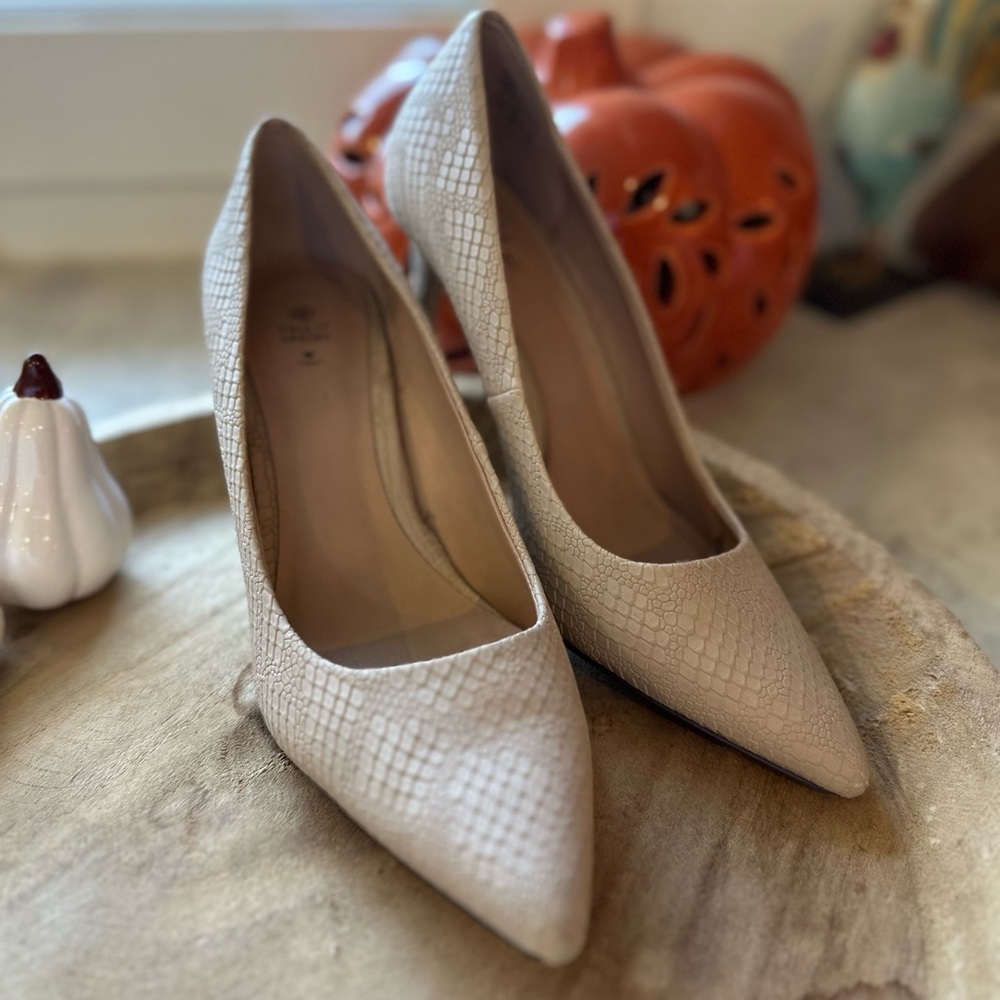 Call It Spring Beige Snakeskin Heels